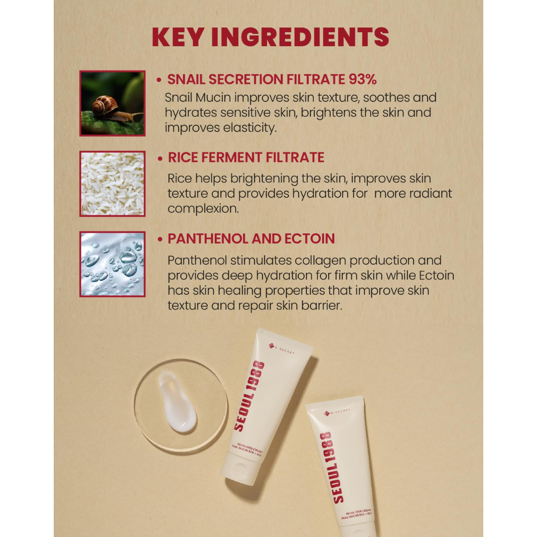 KSECRET SEOUL 1988 Cream : Snail Mucin 93% + Rice